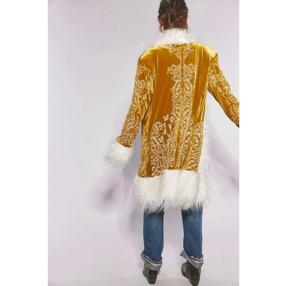 Free People Moon Glow Velvet Embroidered Penny Lane Fur Coat - Picture 12 of 12